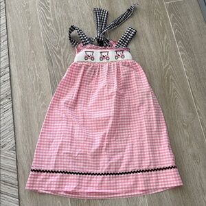 Pink Gingham Kids Dress with Black Accents